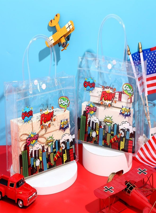 Aliceset 20 Pcs Hero Clear Favor Bags with Handles Hero Party PVC Treat Plastic Gift Bags for Birthday Party Rewards Supplies, 8 x 8 x 3.15 Inch - Image 4